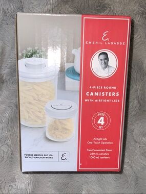 Emeril Lagasse 4-Piece Round Canister Set - White Lids